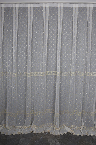 AKÇA TEKSTİL Embroidery 6 Models Cream Color Single Wing Ready-Made Pleated B...