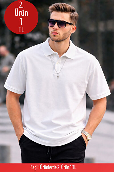 COMBİNE MİCHAİL Erkek Basic Relax Beyaz Polo Yaka Tişört