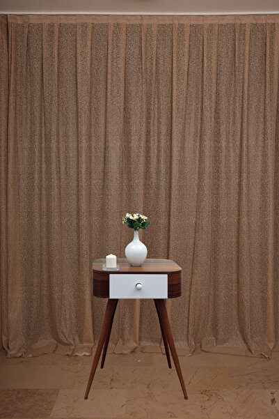 AKÇA TEKSTİL ستارة جاهزة للتركيب بلون المنك مخططة بتصميم أحادي الجناح مع طيات...