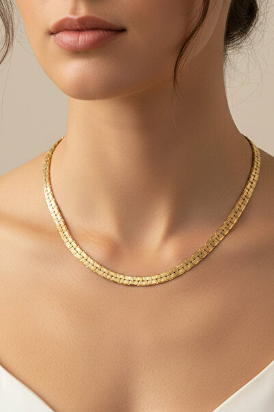 Rua Jewelry Çelik İtalyan Square Ezme Kolye 5 Mm Altın Renk | Kararmaz , Unis...
