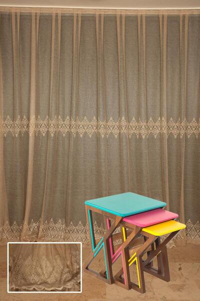 AKÇA TEKSTİL GÖBEKLİ MODEL GOLD RENK TEK KANAT Hazır dikilmiş Pileli Fon Perd...