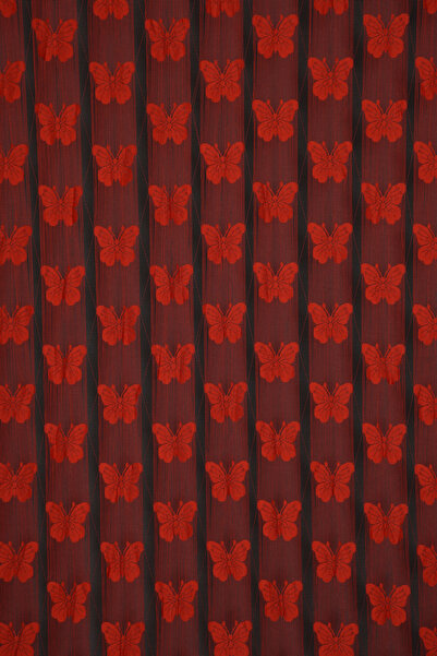 AKÇA TEKSTİL KELEBEK BİRLEŞİK MODEL KIRMIZI RENK HAZIR İP PERDE 300*270