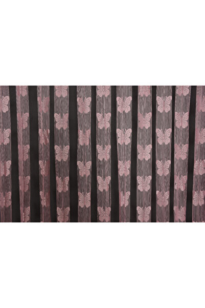 AKÇA TEKSTİL KELEBEK MODEL PEMBE RENK İP PERDE HAZIR DÜĞMELERİ DİKİLMİŞ İP PE...