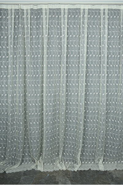 AKÇA TEKSTİL Brode Chain Cream Color Single Panel Ready-Made Pleated Backgrou...