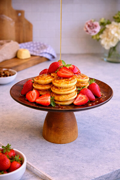 justwood Ligna Melamin Ahşap Rölyefli 23 Cm Lucca Ayaklı Pasta Tabağı, Servis...