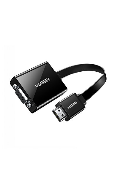 Ugreen Flat Kablolu HDMI - VGA AUX Dönüştürücü 25 cm, Siyah, 40248