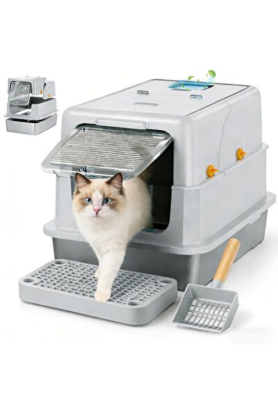 Shangxing صندوق فضلات القطط المغطى المصنوع من الفولاذ المقاوم للصدأ، صينية كب...