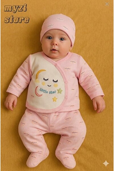 MYZİ STORE Bebek Yenidoğan Bulut Desenli Hastane Çıkışı %100 Pamuk Organik