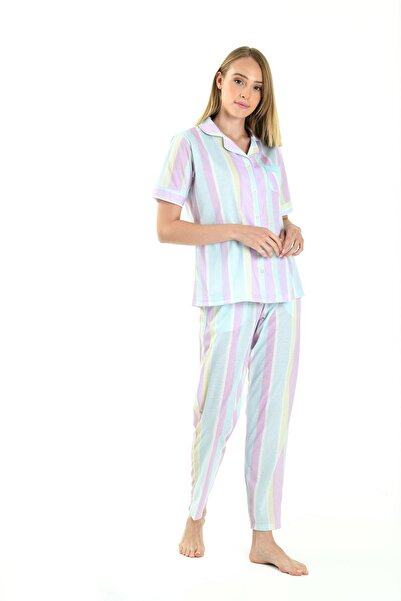 Yeni İnci ÖNDEN DÜĞMELİ KISA KOL KADIN PİJAMA TAKIM BPJ1833