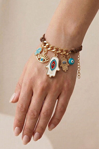 PETEK AKSESUAR Nazar Fatmaanaeli Deri Ip Bileklik