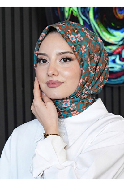 AFVENTE وشاح ناعم أزرق بنمط زهر الكرز قطن