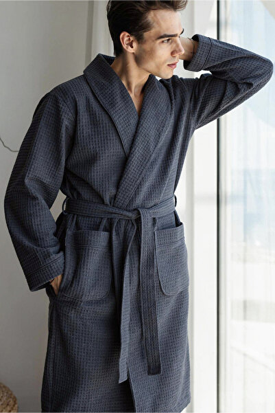 Green Black Чоловічий халат Afra Elite Series з піке, темно-синій, сертифіков...