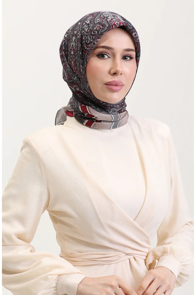 sefamerve Eșarfă etnică de chihlimbar 70276-06 Gri Burgundy