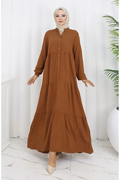 sefamerve Φόρεμα με μισό κουμπί από ύφασμα βισκόζης 4125-04 Ταν