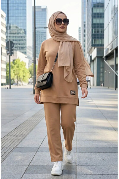 sefamerve Set de pantaloni tunică cu detalii Arma 0228-01 Cafea cu lapte