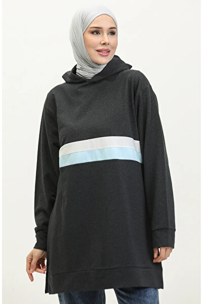 sefamerve Kapüşonlu Sweatshirt 23077-02 Antrasit Mavi