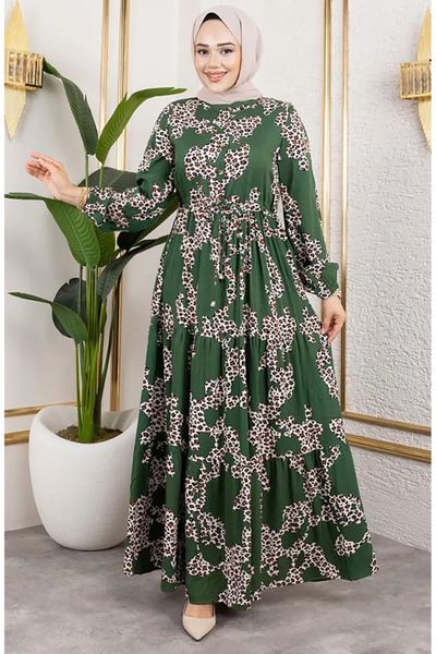 sefamerve Φόρεμα βισκόζης με σχέδιο λεοπάρ 7135-01 Πράσινο