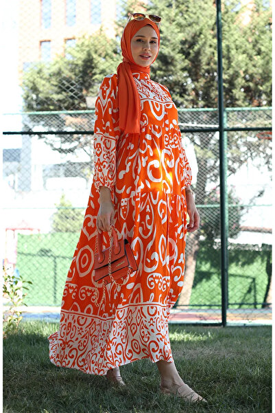 sefamerve Φόρεμα βισκόζης με πορτοκαλί σχέδιο - 81875-02