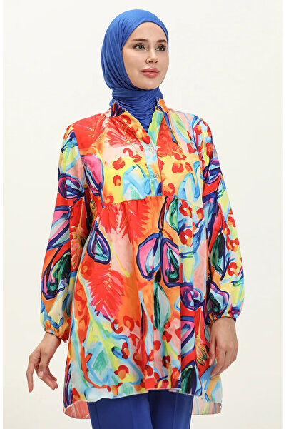 sefamerve Ψηφιακό με τύπωμα Τουνίκ 0502D-02 Λουλούδι Ρόδι