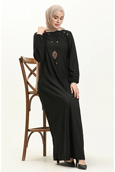 sefamerve Μαύρο κρεμαστό φόρεμα - Λεπτομέρεια με κουμπιά, Μοντέλο 4141-11