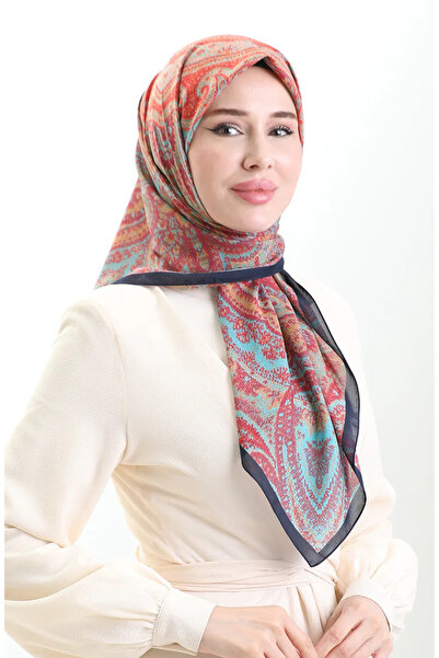 sefamerve Βαμβακερό κασκόλ Karaca με σχέδιο 81095-08 Navy Blue Pomegranate Fl...