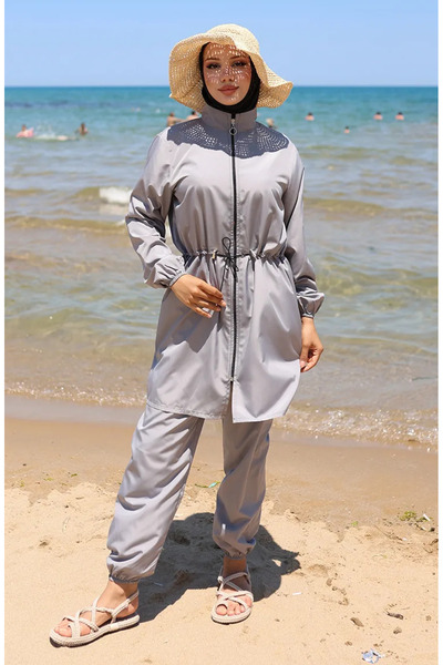 sefamerve Šedé hidžábové plavky – na zip, model 9002-01