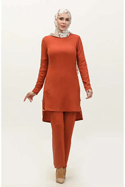 sefamerve Brick Color Tunic and Trousers Double Set - Button Detail 0101DA-03