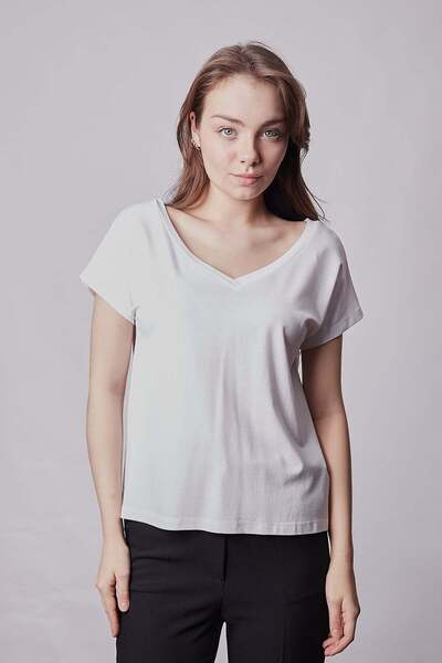 Jument Lycra Stylish Span Fabric Front Back V-Neck Off-Shoulder Blouse-White