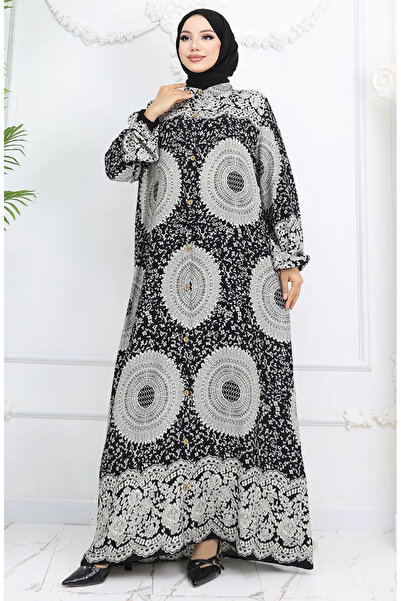 sefamerve Φόρεμα με κουμπιά από ύφασμα βισκόζης 0047-01 Μαύρο