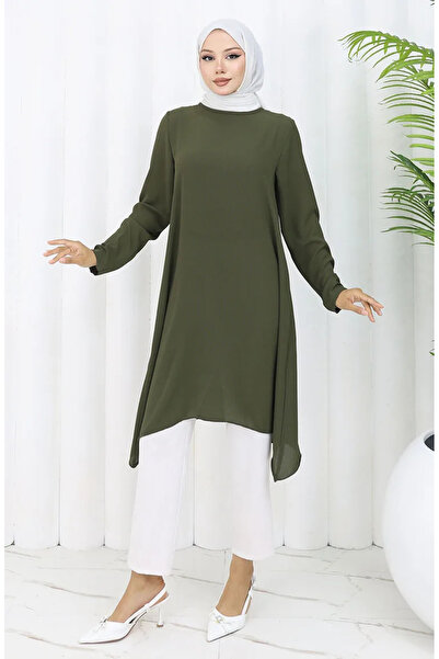 sefamerve Asimetrik Prenses Tunik 4101-02 Koyu Yeşil