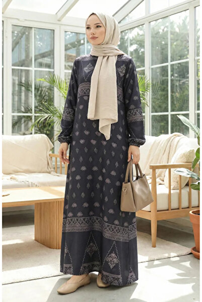 sefamerve Rochie cu model Tuğra 0039-04 Afumată