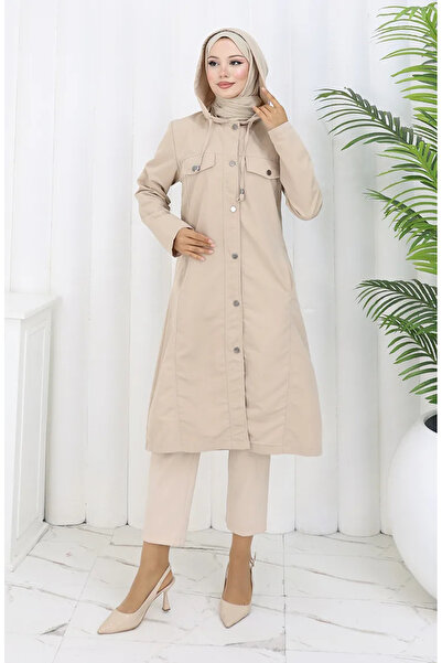sefamerve معطف بونديت بقلنسوة من القماش 0185-04 بيج