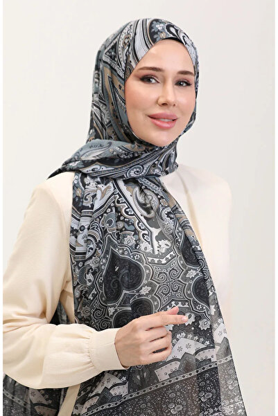 sefamerve Karaca Етнічний візерунок Котон Шаль 81086-09 Чорний Сірий