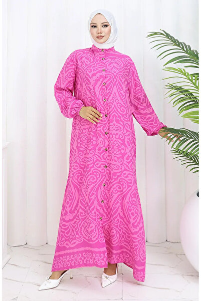 sefamerve Φόρεμα από βισκόζη με κουμπιά 2095-03 Φούξια