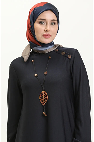 sefamerve Button detailed necklace dress 4141-10 navy blue