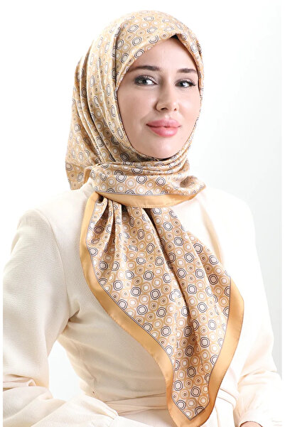 sefamerve Κασκόλ από ρεγιόν με γεωμετρικό σχέδιο Karaca 82020-09 Χρυσή κρέμα