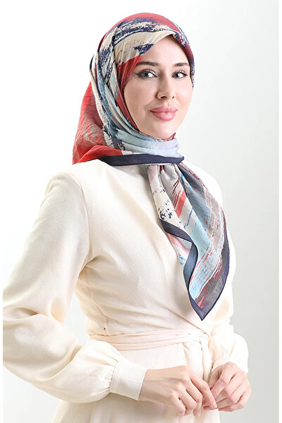 sefamerve Κασκόλ από φυσικές ίνες με σχέδιο Karaca 82019-01 Navy Blue Claret Red