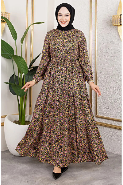 sefamerve Rochie Efsun cu model floral 7136-01 Galben