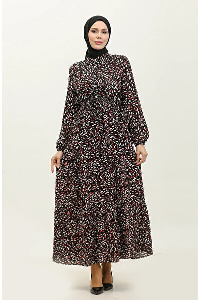 sefamerve Feray Önden Düğmeli Viskon Elbise 0339-01 Siyah