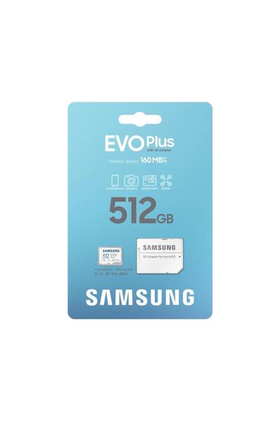 Samsung 512GB EVOPlus MB-MC512SA/TR MICRO-SD HAFIZA KARTI 160MB/s Distribütör Garantili
