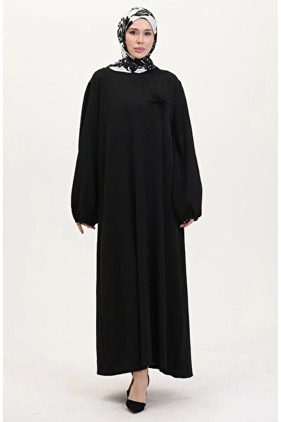 sefamerve Rochie cu detaliu broșă 0017-01 Negru