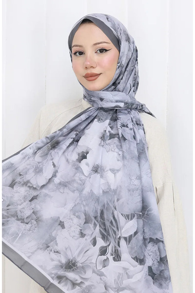 sefamerve Σάλι Κουστούνι με βαμβακερό σχέδιο 70324-07 Ανθρακί καπνιστό