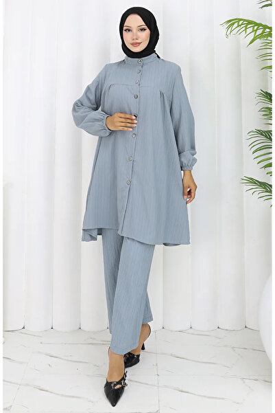 sefamerve Buttoned tunic pants double set 2108-02 gray