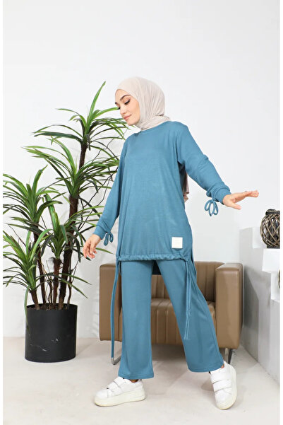 sefamerve Petrol Color Camisole Tunic and Trousers Set - 20039-02