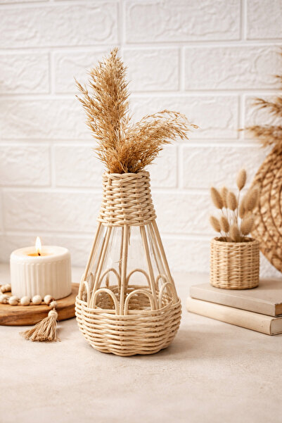Avsar Home&Decor Doğal Rattan Dekoratif Bambu Mini Vazo-15 cm