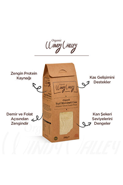 Organic Windy Valley Organik Yeşil Mercimek Unu 500 gr Glutensiz Yerli Ürün, ...