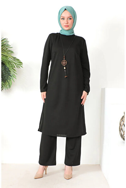 sefamerve Μαύρο κολιέ τουνίκ και παντελόνι - 8585-01