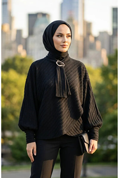 sefamerve بلوزة بياقة ربطة عنق 71370-05 باللون الأسود