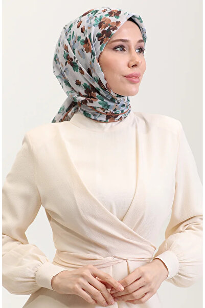 sefamerve Шовковий шарф - з візерунком 2073-07 Зелений Коричневий