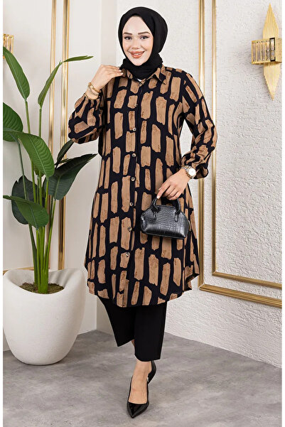 sefamerve Checkered Viscose Tunic 0176-02 Brown